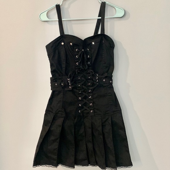 Tripp nyc Dresses & Skirts - Vintage Tripp NYC Studded Corset Lace Up Pleated Mini Dress Sz S